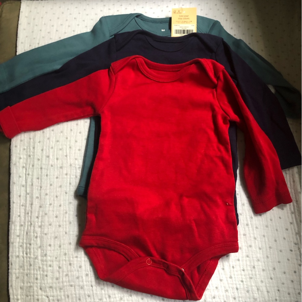 Bundle of 3 Primary Long Sleeve Onesies 3-6M